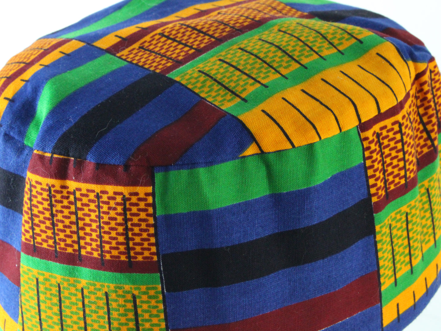 Mens Blue And Orange Rectangle Pattern Authentic African Cap M