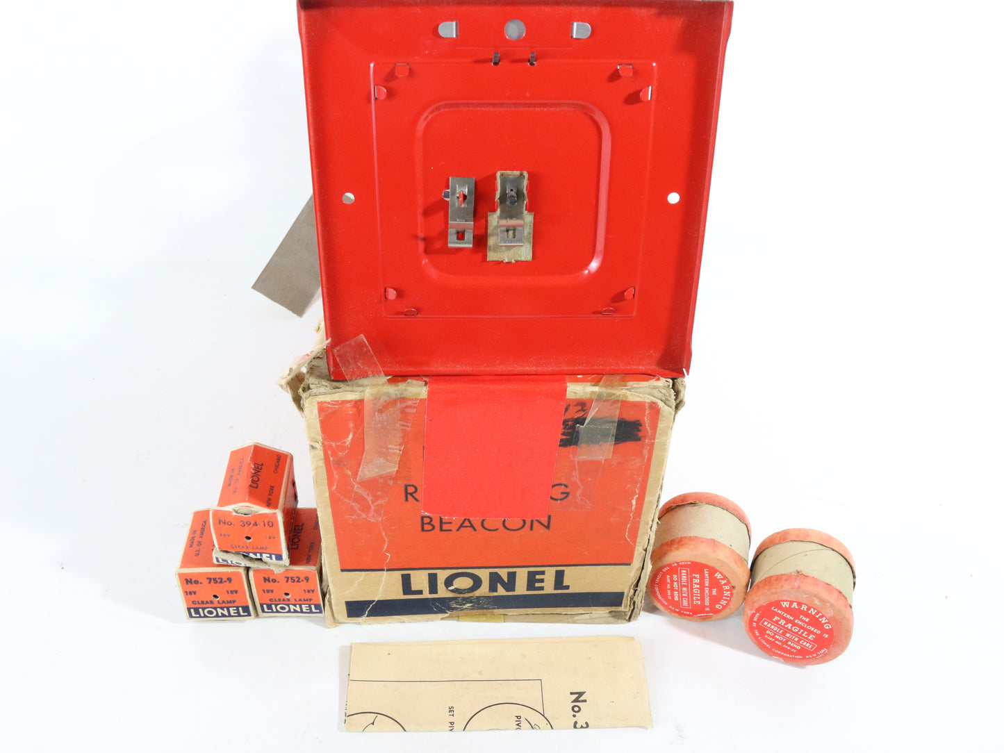 Lionel O Postwar 394 Metal Red Rotary Beacon W/ Bulbs & Boxes