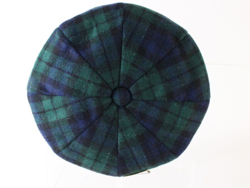 Bee Hats Mens Green Wool Blend Plaid Eight Quarter Cap MADE USA MULTIPLE SIZES