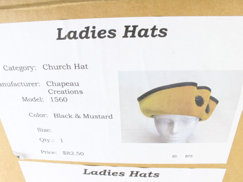 Vintage Chapeau Creations Ladies Mustard Yellow And Black Boutique Hat W/ Beads