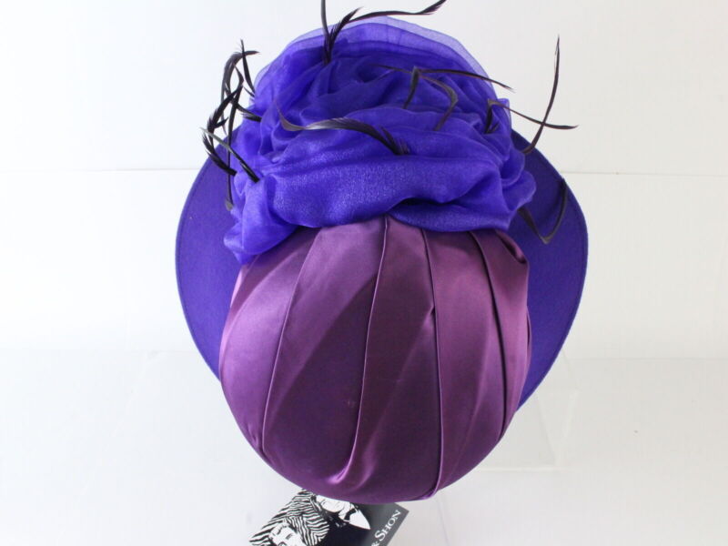 Whittall And Shon Ladies Purple Boutique Wool Felt Hat W/ Flower And Feathers