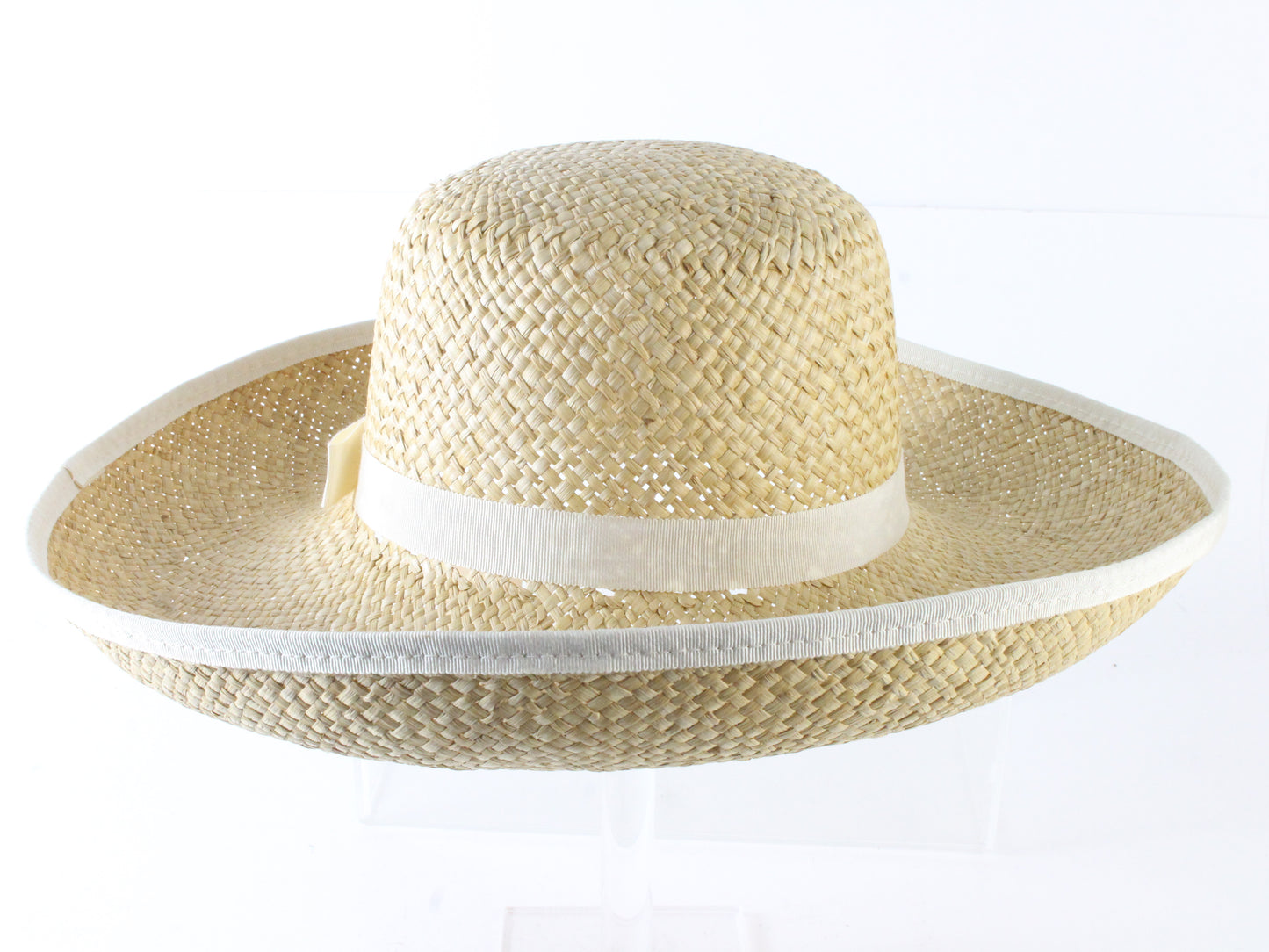 Peralta Place Ladies Natural Straw Summer Hat W/ White Band 7 56cm