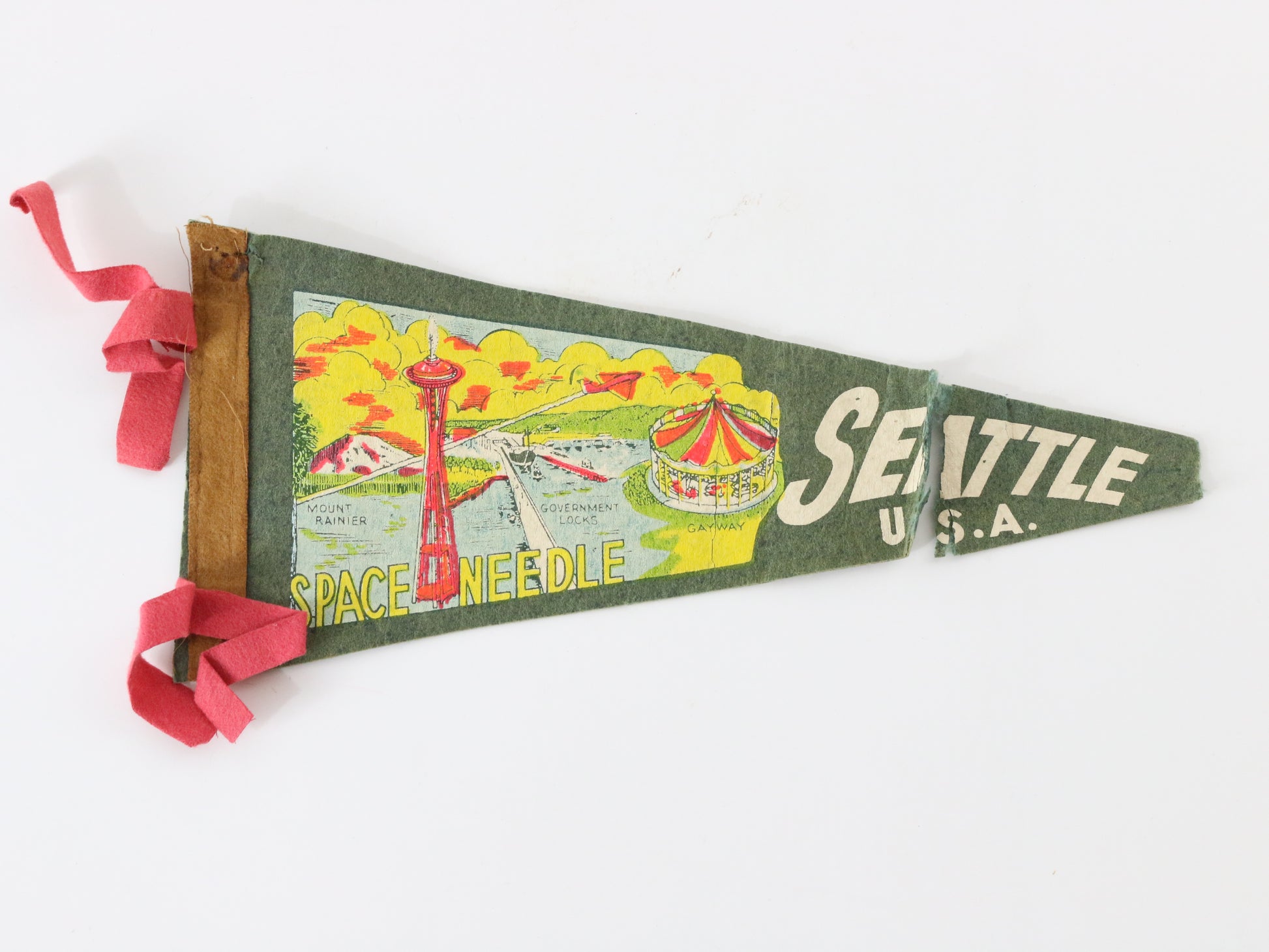 Seattle Space Needle Vintage Green Felt Pennant