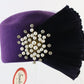 Sandra New York Elegant Purple Wool Felt Ladies Dress Hat W/ Beads 7 56cm