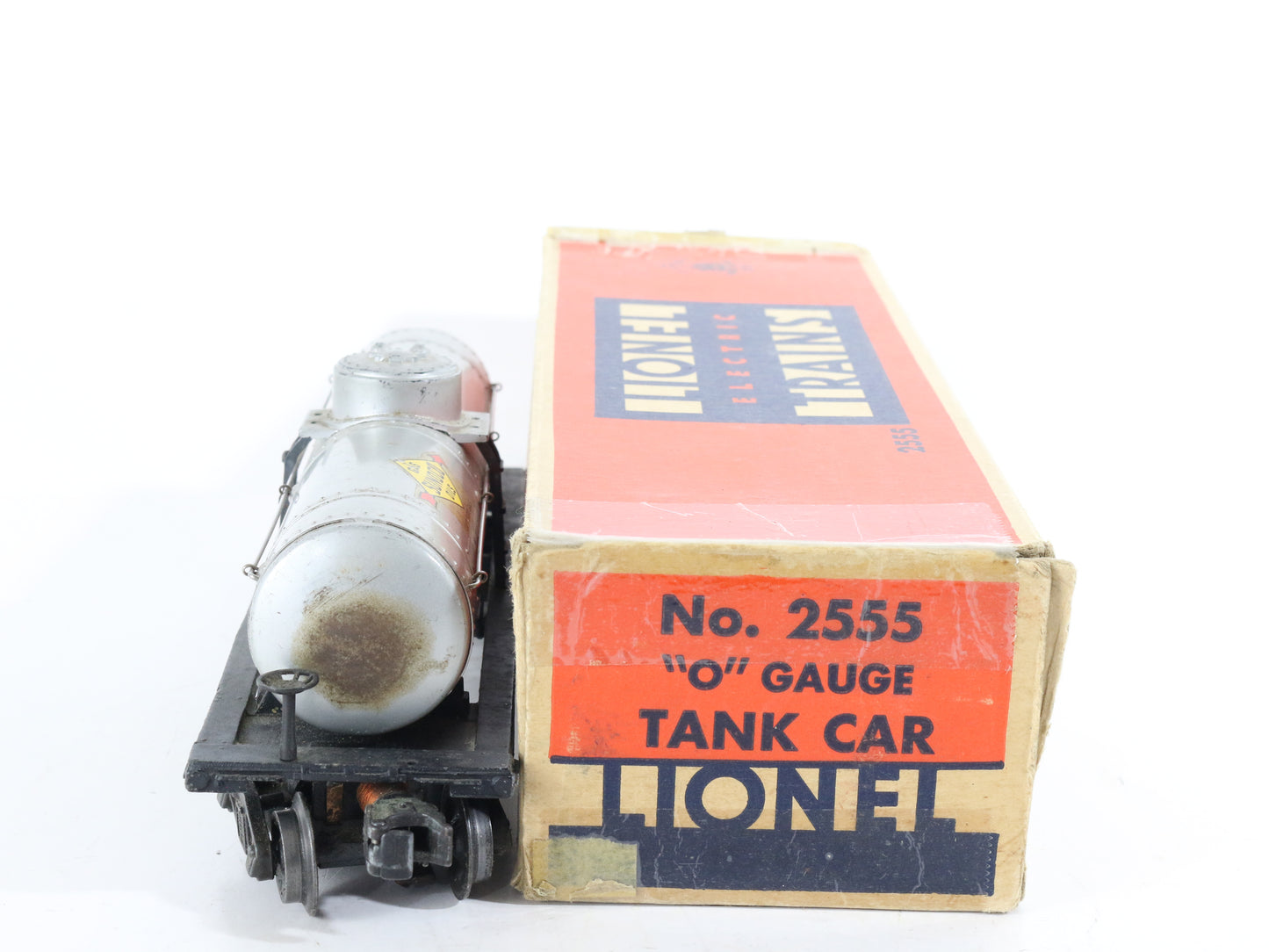 Lionel O Postwar 2555 Sunoco Oils Silver Single Dome Tank Car Flying Shoe