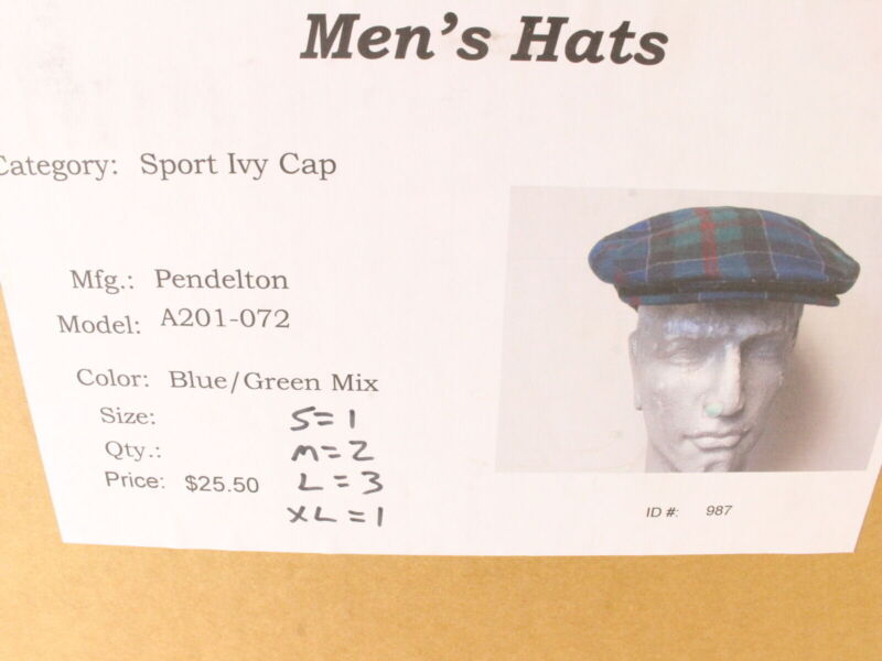 Pendleton Green And Blue 100% Wool Plaid Sport Ivy Cap NEWSBOY IVY MULTIPLE SIZE