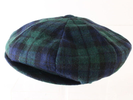 Bee Hats Mens Green Wool Blend Plaid Eight Quarter Cap MADE USA MULTIPLE SIZES