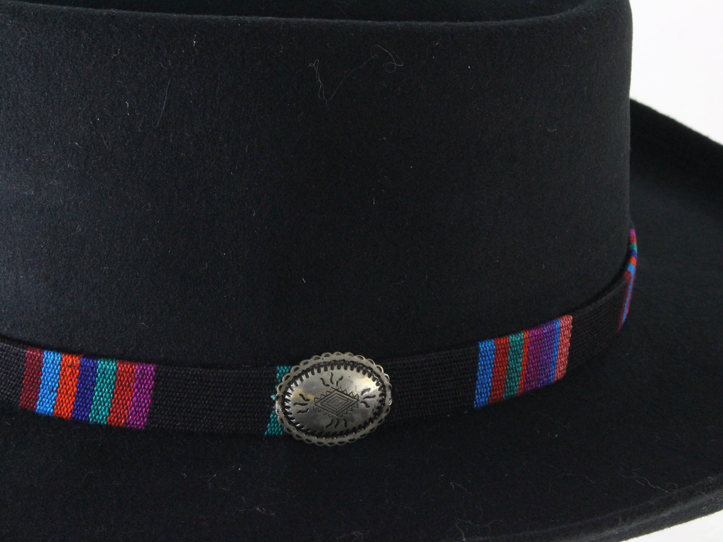 Fiesta Santa Barbara Mens Black Felt Cowboy Hat W/ Black Multicolor Band 7 56cm