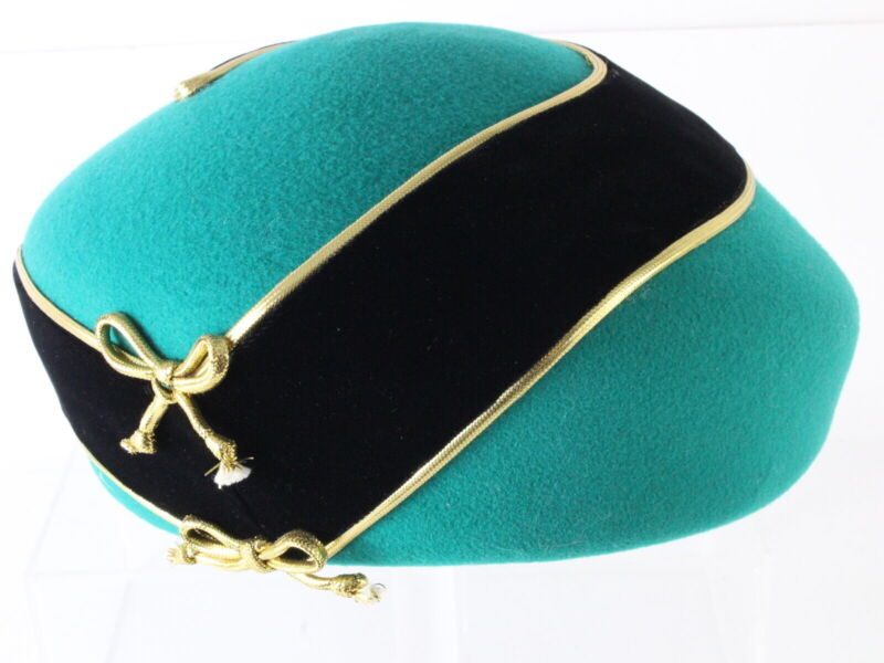 Jack Mcconnell Boutique Ladies Green And Black Wool Felt Hat W/ Gold Accent