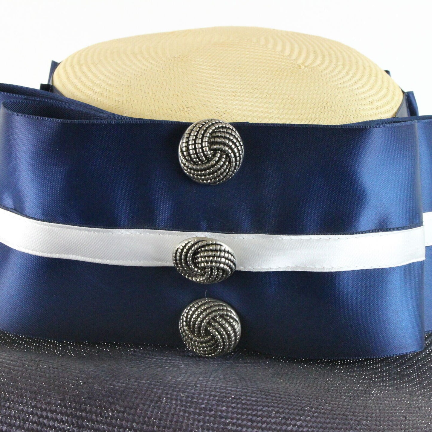 Chapeau Creations Large Cartwheel Ruth Kropyeld Blue & White 6 7/8 55cm