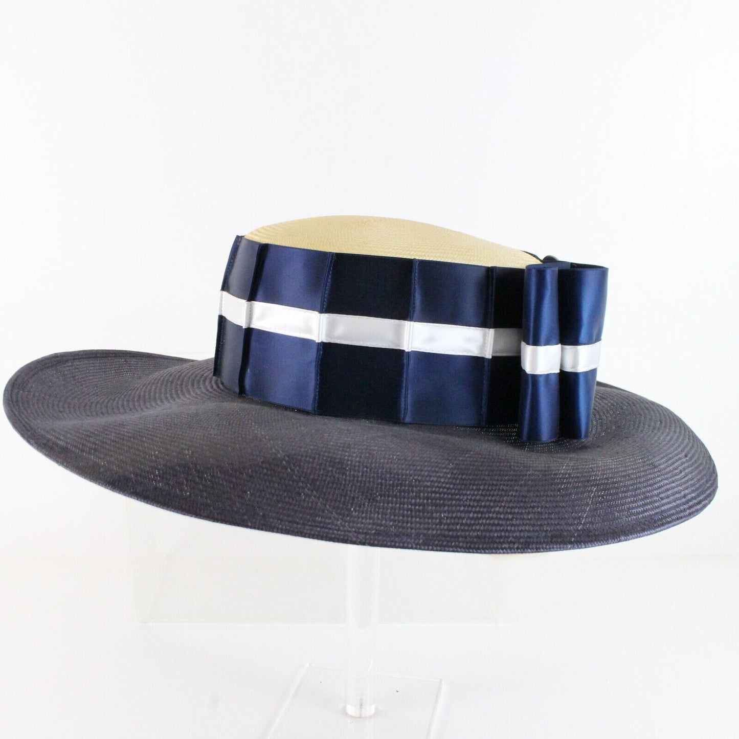 Chapeau Creations Large Cartwheel Ruth Kropyeld Blue & White 6 7/8 55cm