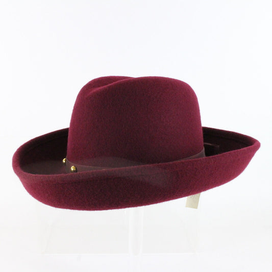 Vintage Sonni California Ladies Homburg Style Burgundy Wool Felt Usa 6 7/8 55cm