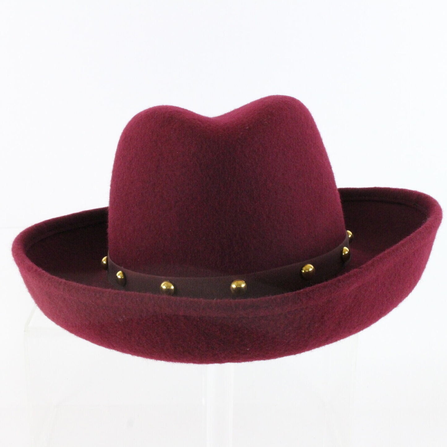 Vintage Sonni California Ladies Homburg Style Burgundy Wool Felt Usa 6 7/8 55cm