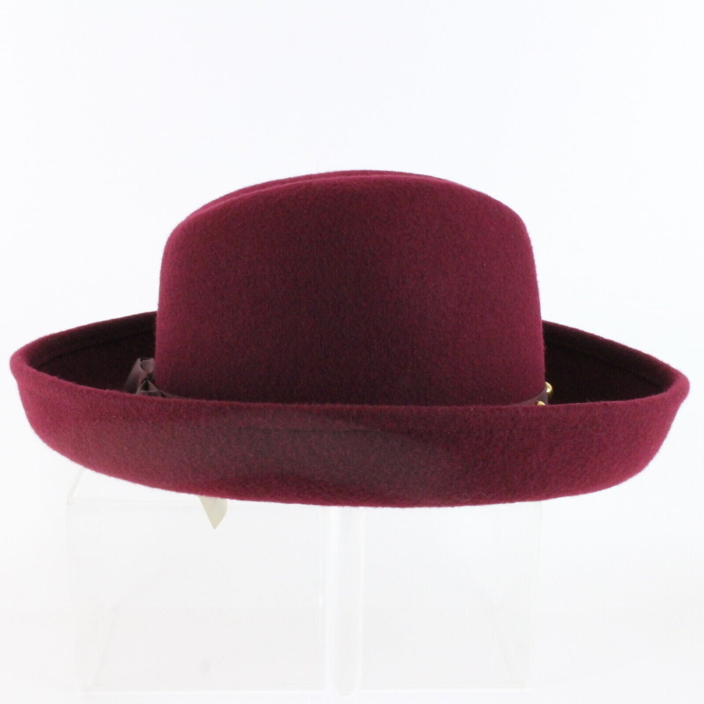 Vintage Sonni California Ladies Homburg Style Burgundy Wool Felt Usa 6 7/8 55cm