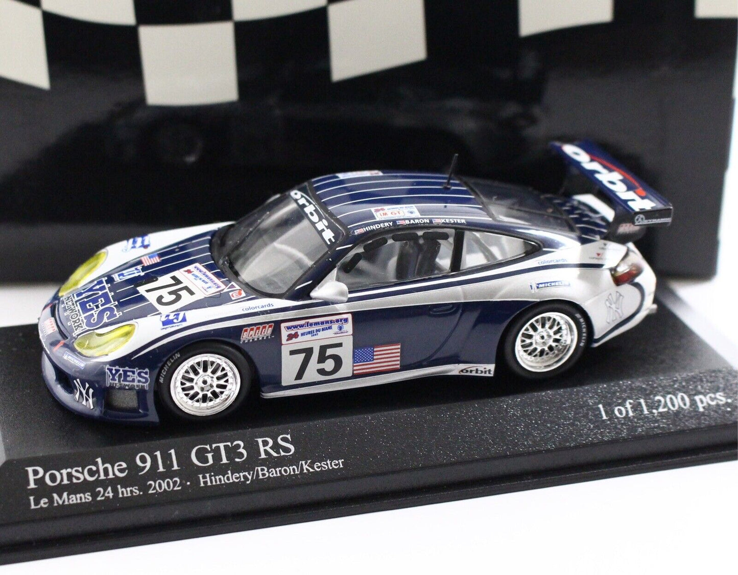 2002 Porsche 911 GT3 RS #75 Hindery Baron Le Mans Minichamps 1:43 Model Car