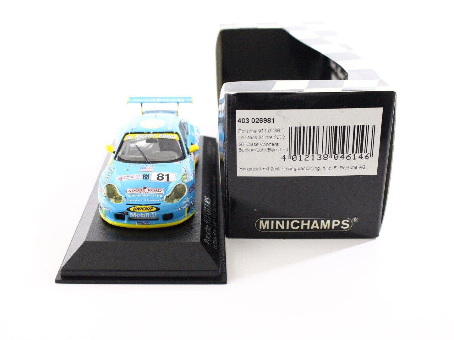 2002 Porsche 911 GT3 RS Le Mans #81 B Luhr Bernhard Winner Minichamps 1:43 Model