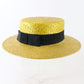 Sonni California Summer Boater Hat Straw Gold Black 7 1/8 57cm