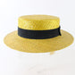 Sonni California Summer Boater Hat Straw Gold Black 7 1/8 57cm