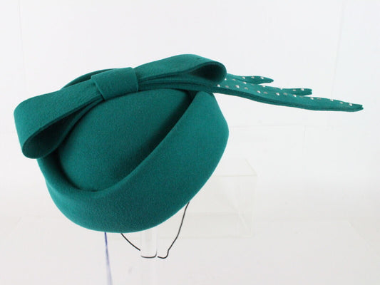 Mr John Classic Ladies Pillbox Hat New Green Wool Felt 6 7/8 55cm