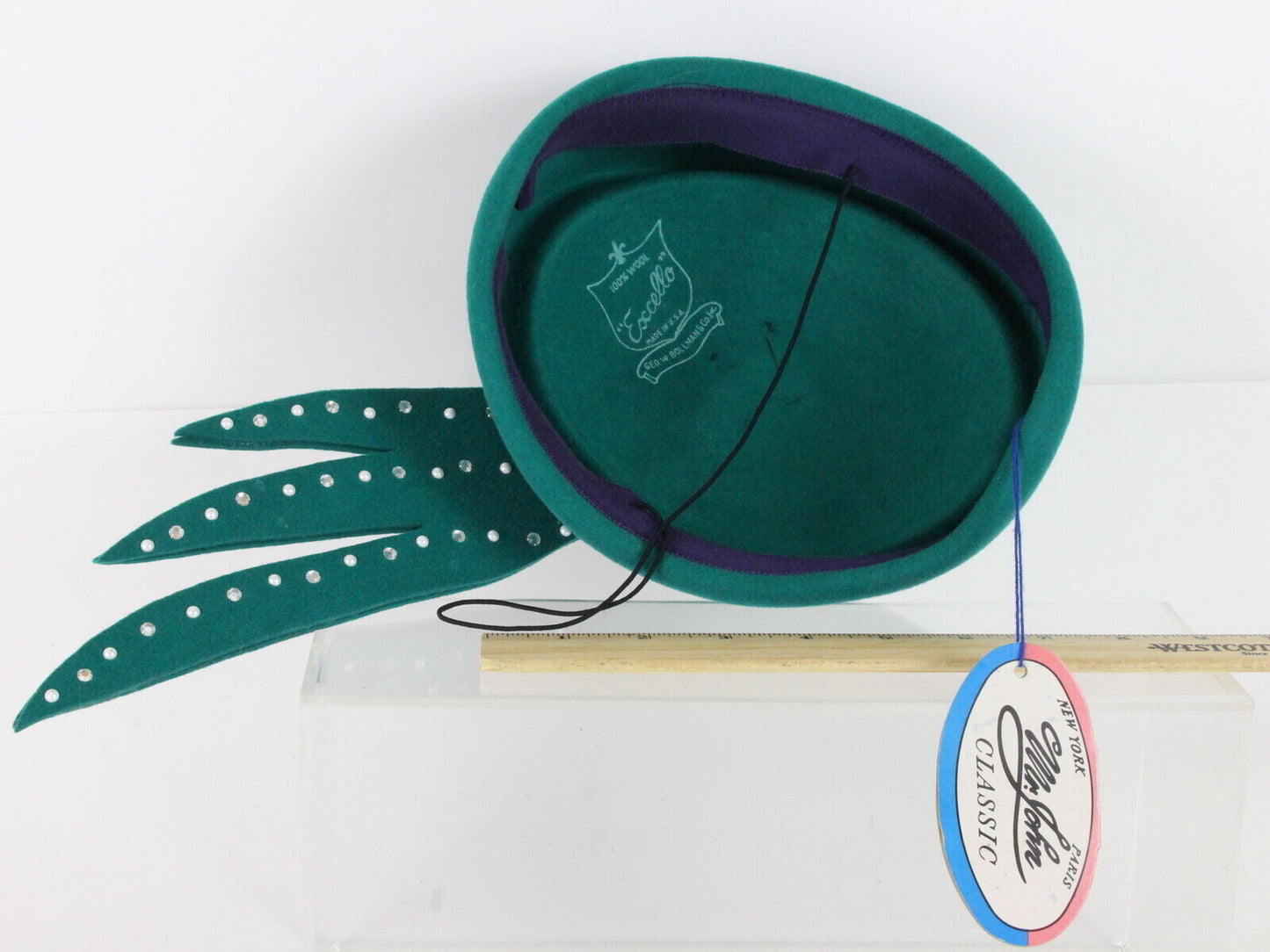 Mr John Classic Ladies Pillbox Hat New Green Wool Felt 6 7/8 55cm