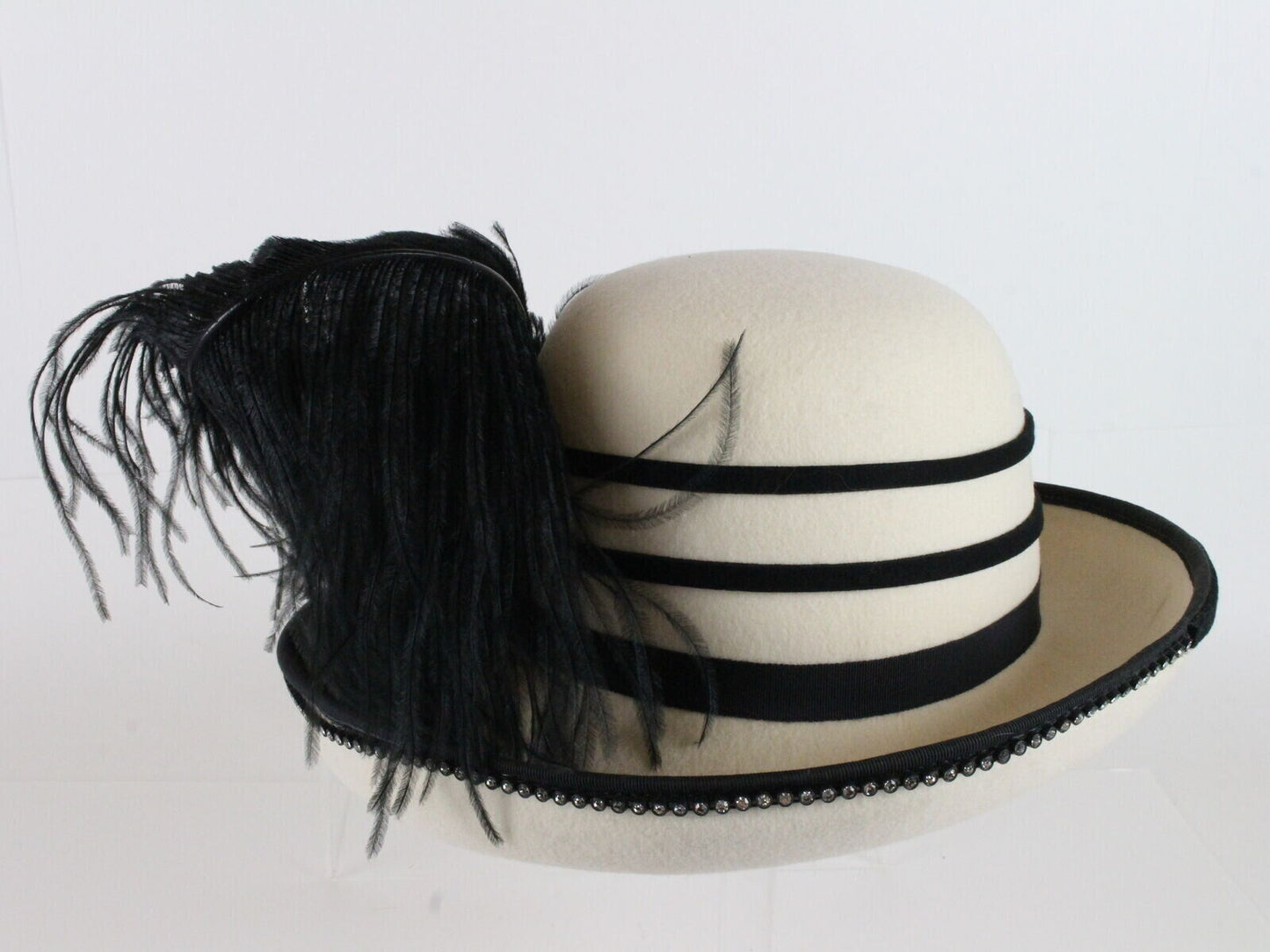 Vintage Bellini Originals Ladies Hat White Black Wool Felt 7 56cm