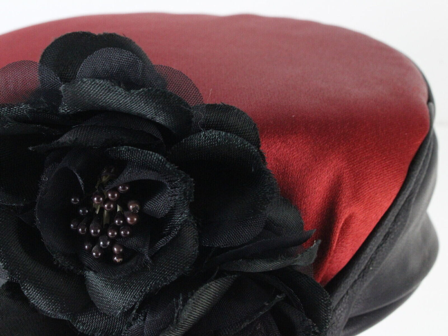 Lyda Ladies Red And Black Boutique Hat W/ Flower 6 3/4 54cm