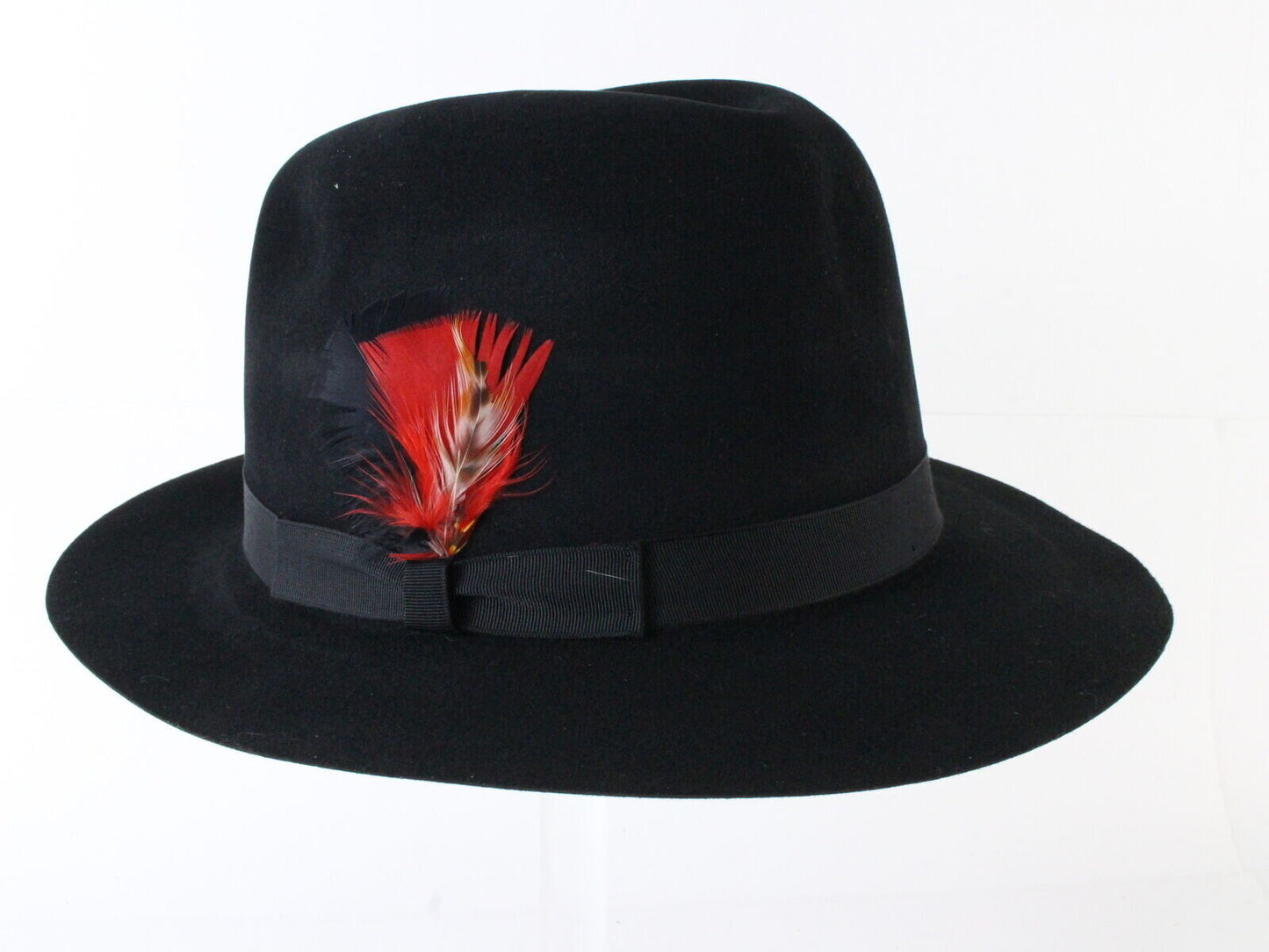 Churchill Ltd Mens Black Felt Fedora W/ Feathers 7 56cm