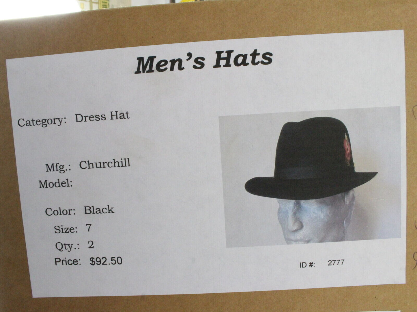 Churchill Ltd Mens Black Felt Fedora W/ Feathers 7 56cm