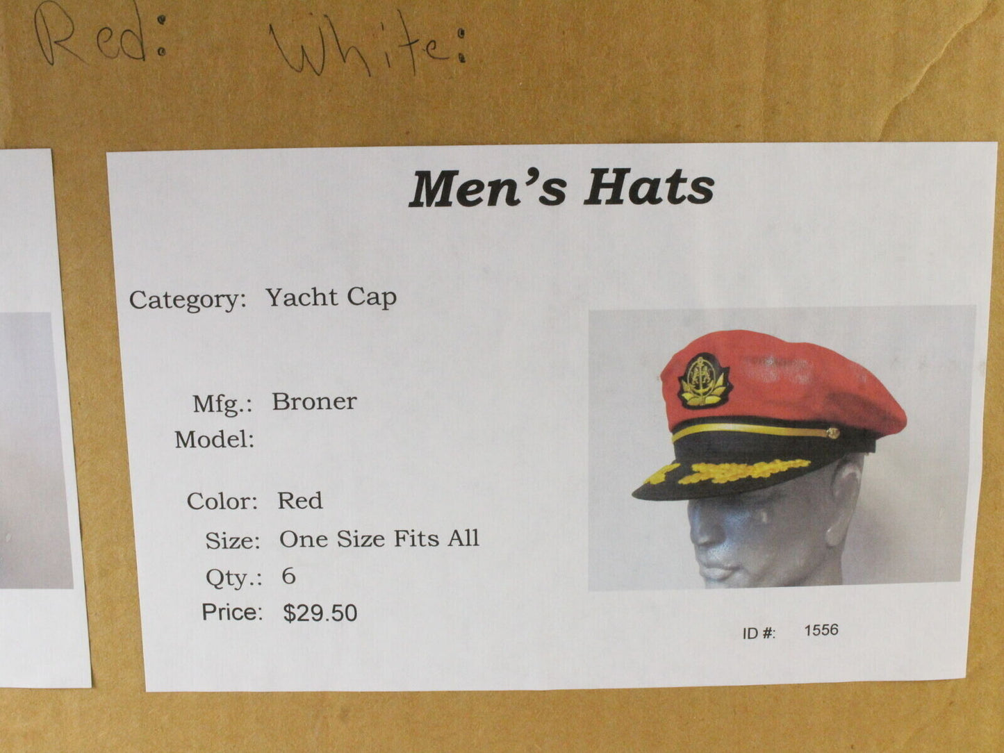 Yacht Cap Mens Red W/ Gold One BOAT COSTUME/PARTY HAT Size=2