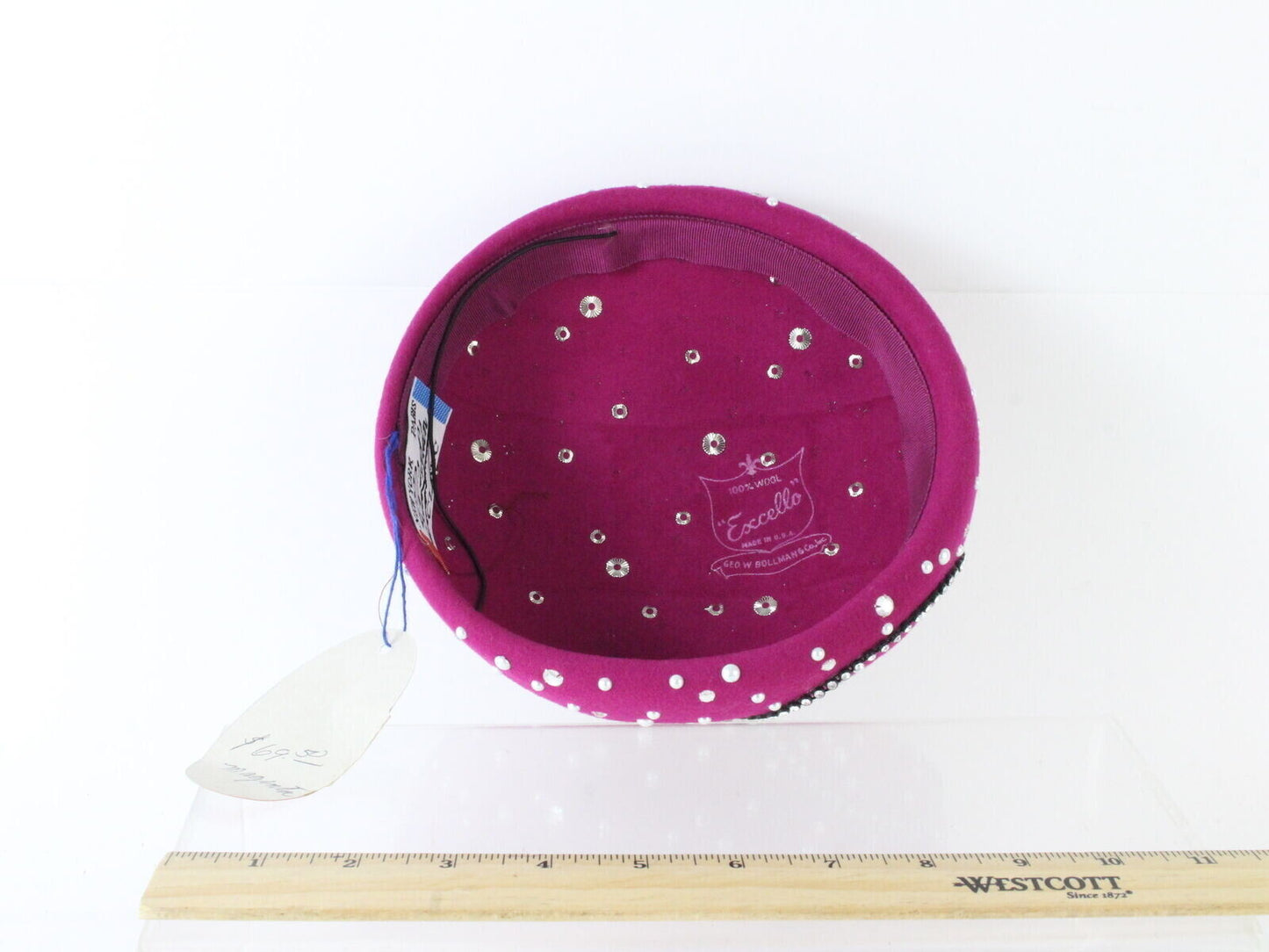 Mr John Classic Excello Pink Wool Felt Ladies Hat W/ Rhinestones 6 3/4 54cm