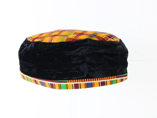 Ladies Orange And Black Cap African Festive Bright Coloring on Black Medium