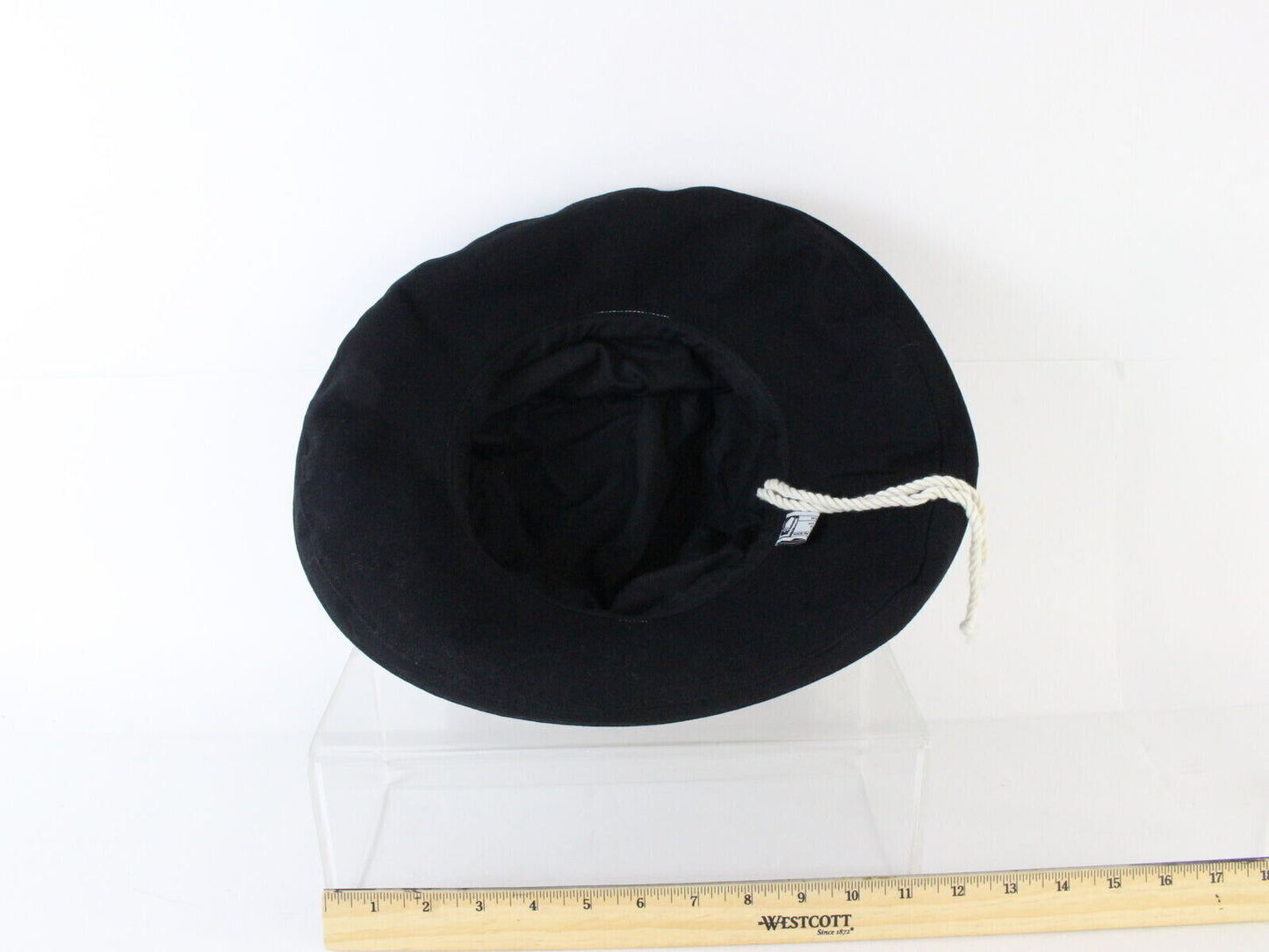 Top Cover Australian Ladies Hat Black Canvas W/ Black White Braid Larger 7 3/8