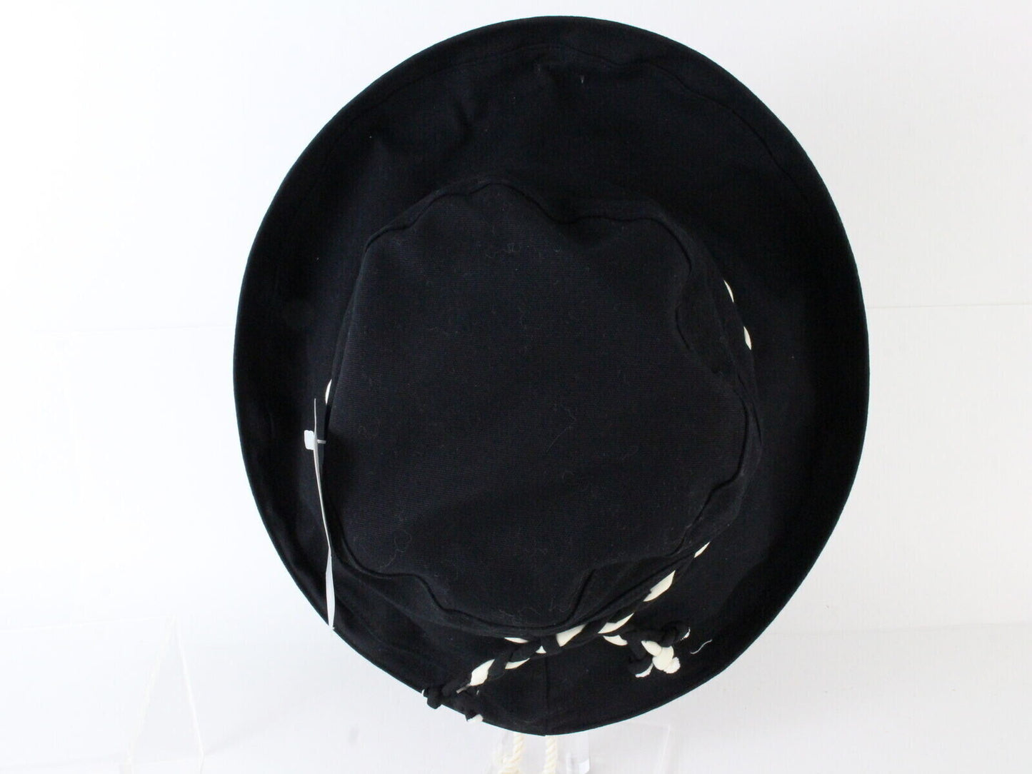 Top Cover Australian Ladies Hat Black Canvas W/ Black White Braid Larger 7 3/8