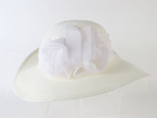 Miss Bierner Ladies Boutique Hat White Straw W/ribbon 6 7/8 55cm