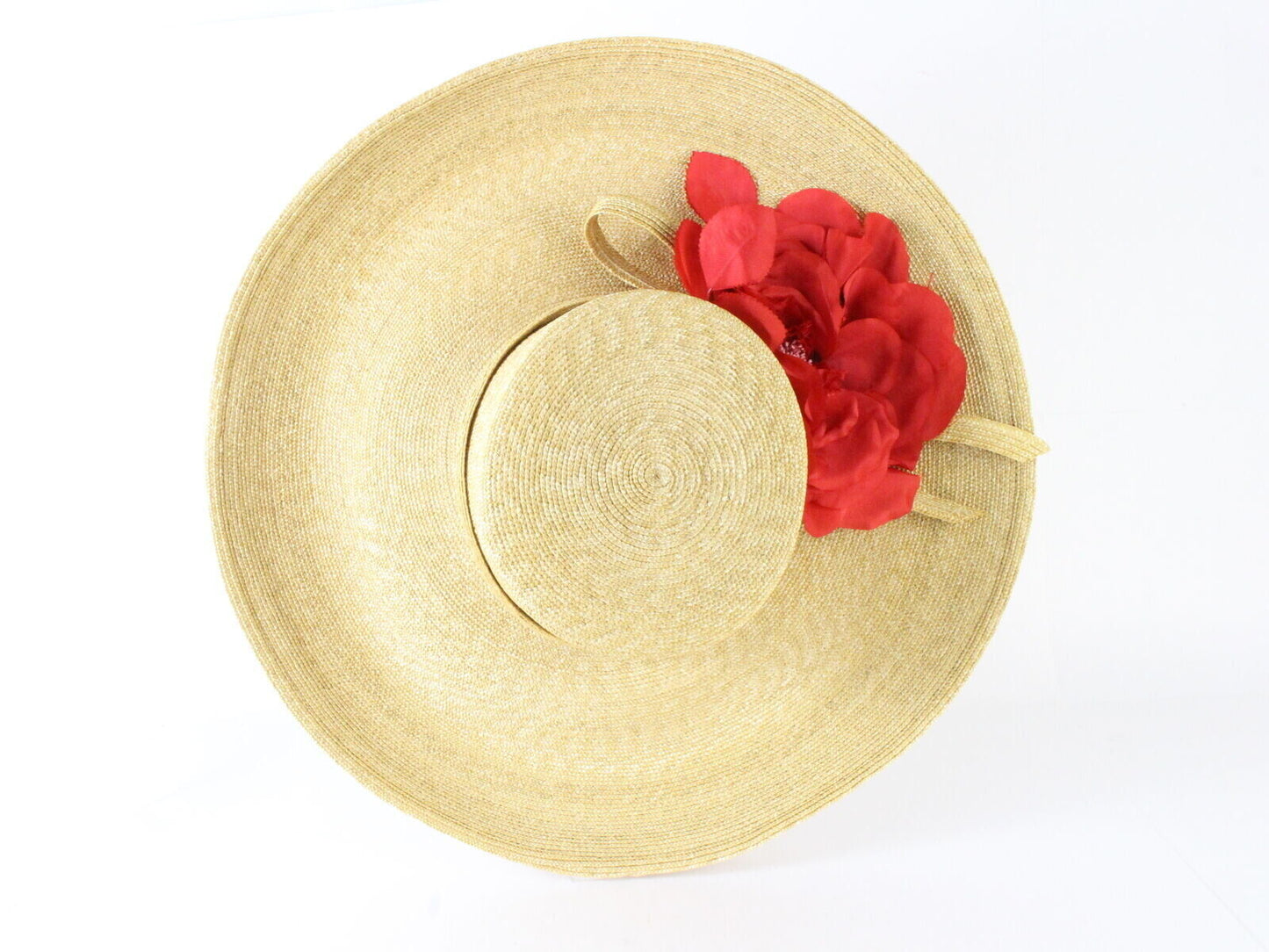 Jack Mcconnell New York Ladies Tan Straw Hat W/flower 6 7/8 55cm