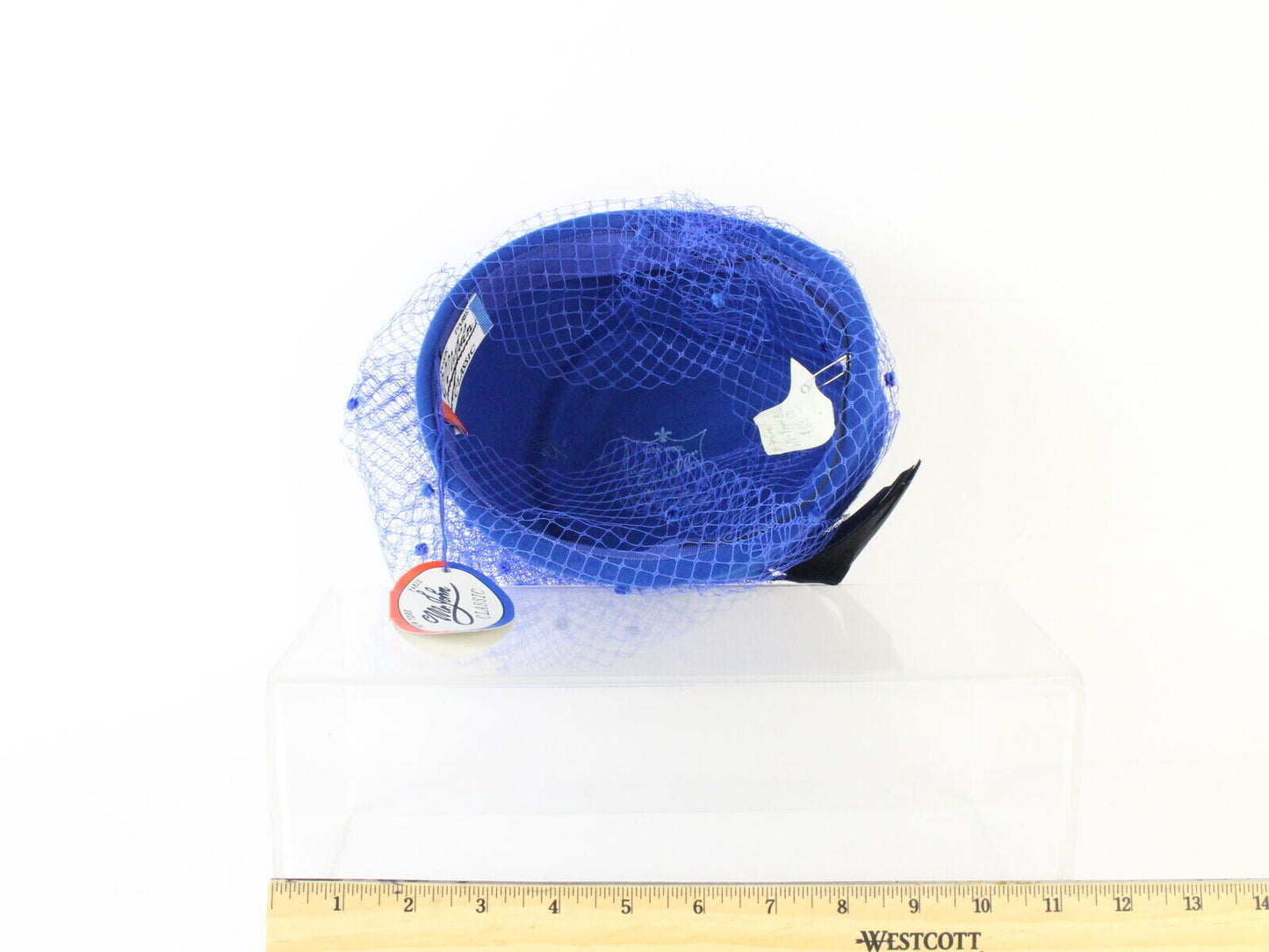 Mr John Boutique Hat Royal Blue Wool Felt W/ Netting Black Feather 6 3/4 54cm