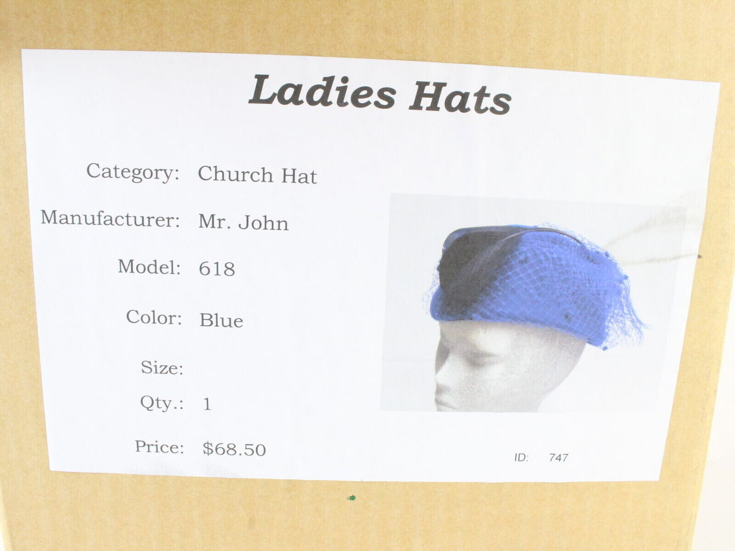 Mr John Boutique Hat Royal Blue Wool Felt W/ Netting Black Feather 6 3/4 54cm