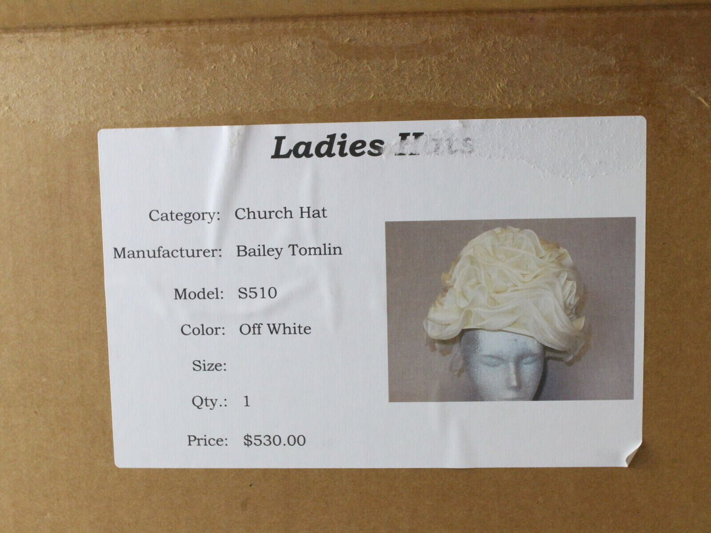 Bailey Tomlin London Ladies Off White Grand Statement Piece Hat 7 56cm