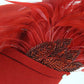 Bellini Originals Ladies Boutique Red Felt Hat W/ Feather Rhinestones 6 7/8 55cm