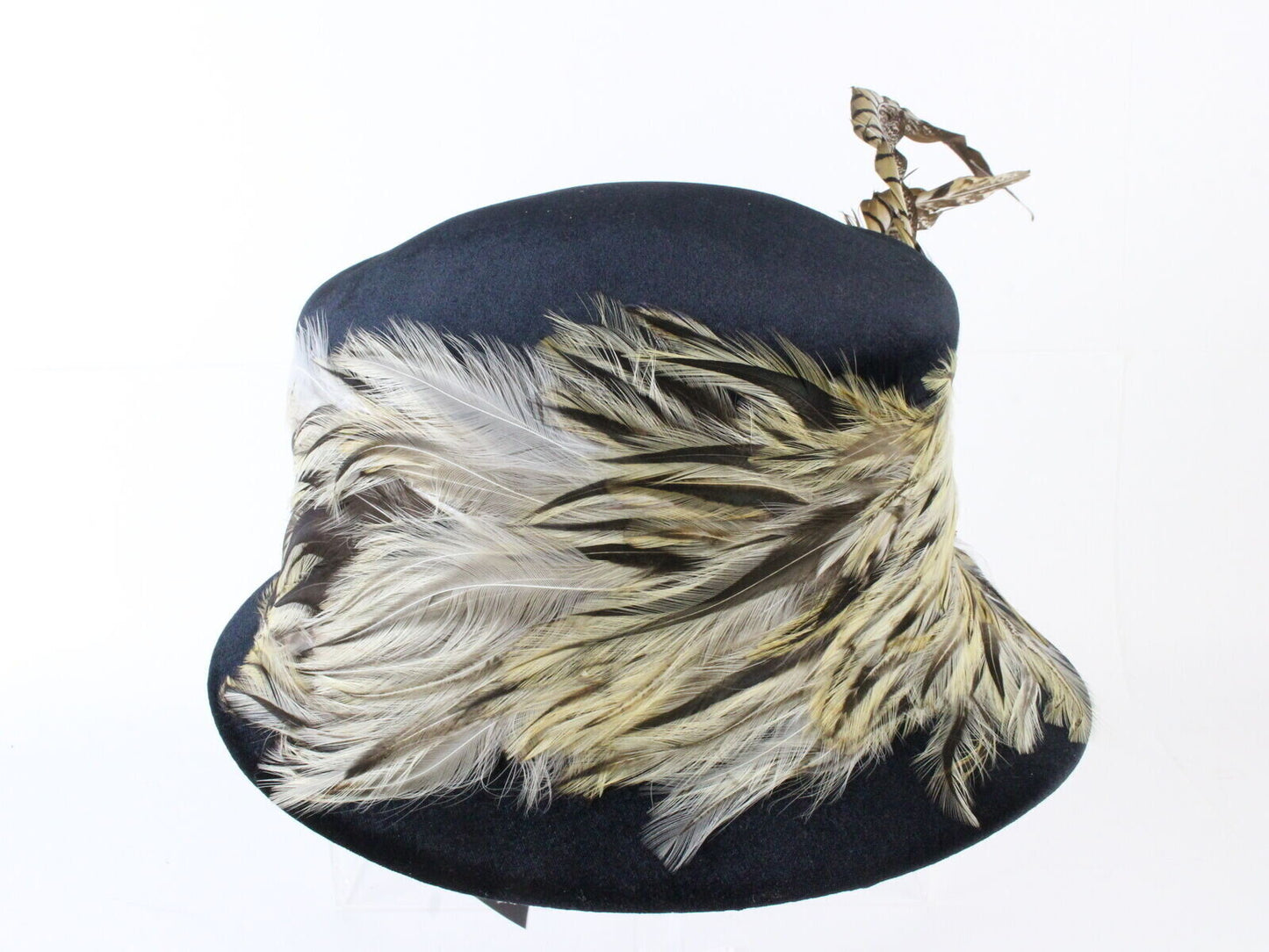 Whittall & Shon Ladies Boutique Black Felt Hat W/ Feathers 7 1/4 58cm