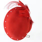 Bellini Originals Ladies Boutique Red Felt Hat W/ Feather Rhinestones 6 7/8 55cm