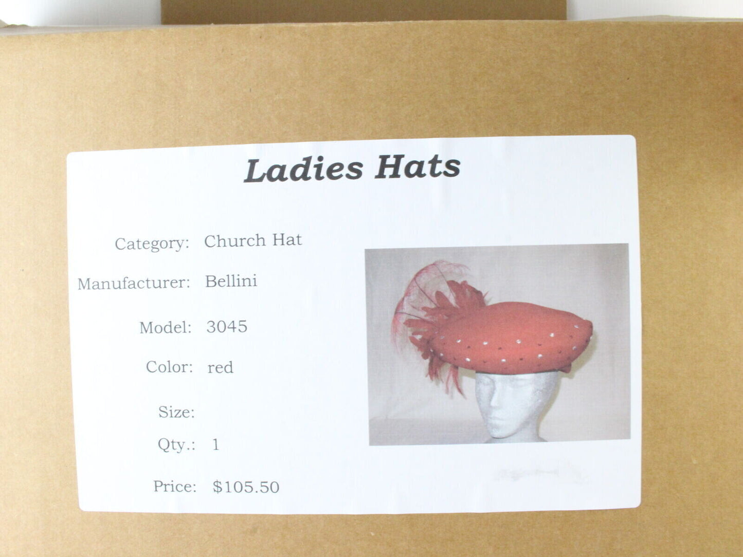 Bellini Originals Ladies Boutique Red Felt Hat W/ Feather Rhinestones 6 7/8 55cm