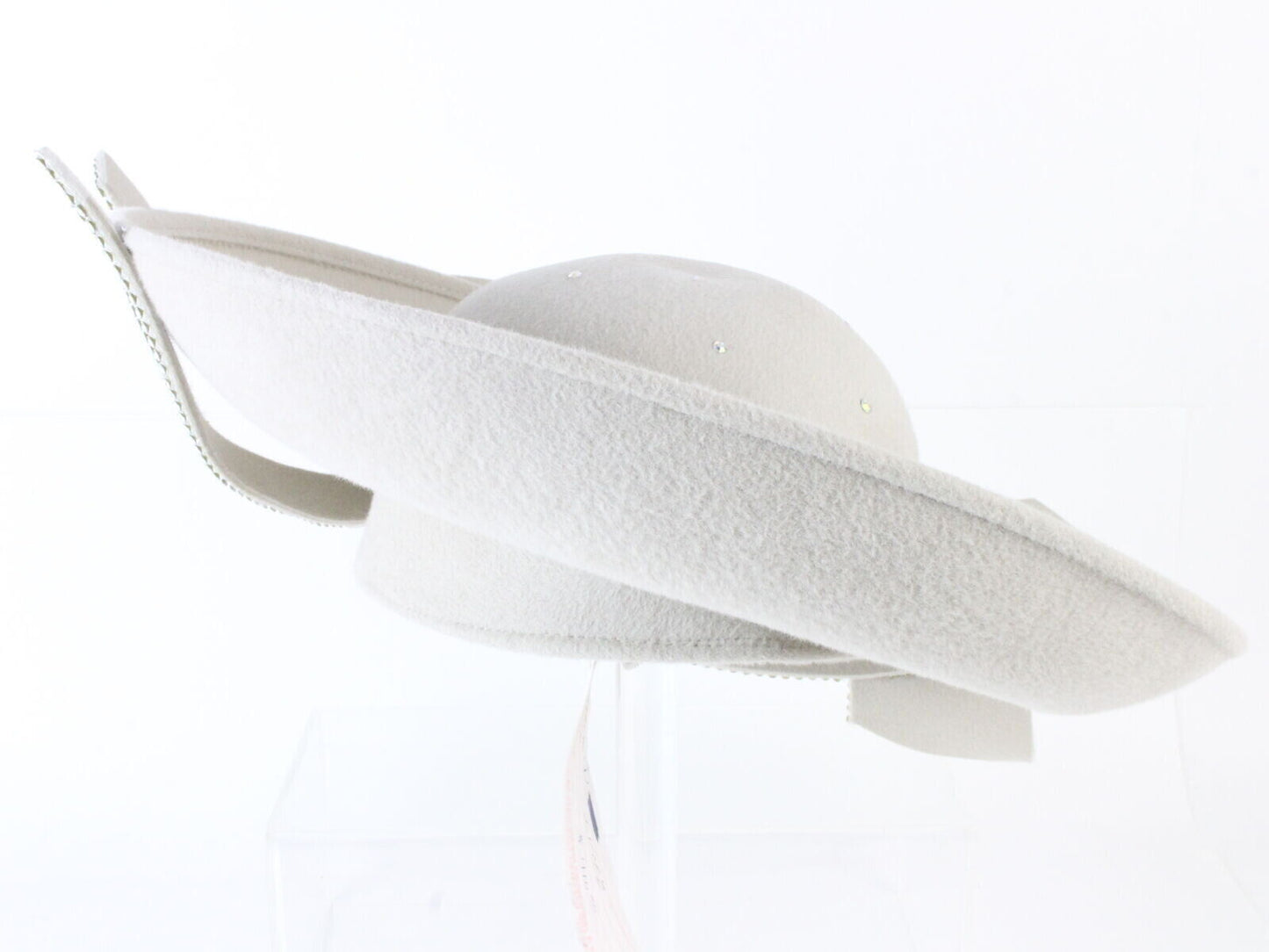 George Zamaul Couture Ivory Ladies Grand Cartwheel Felt Hat Rhinestones 7 56cm