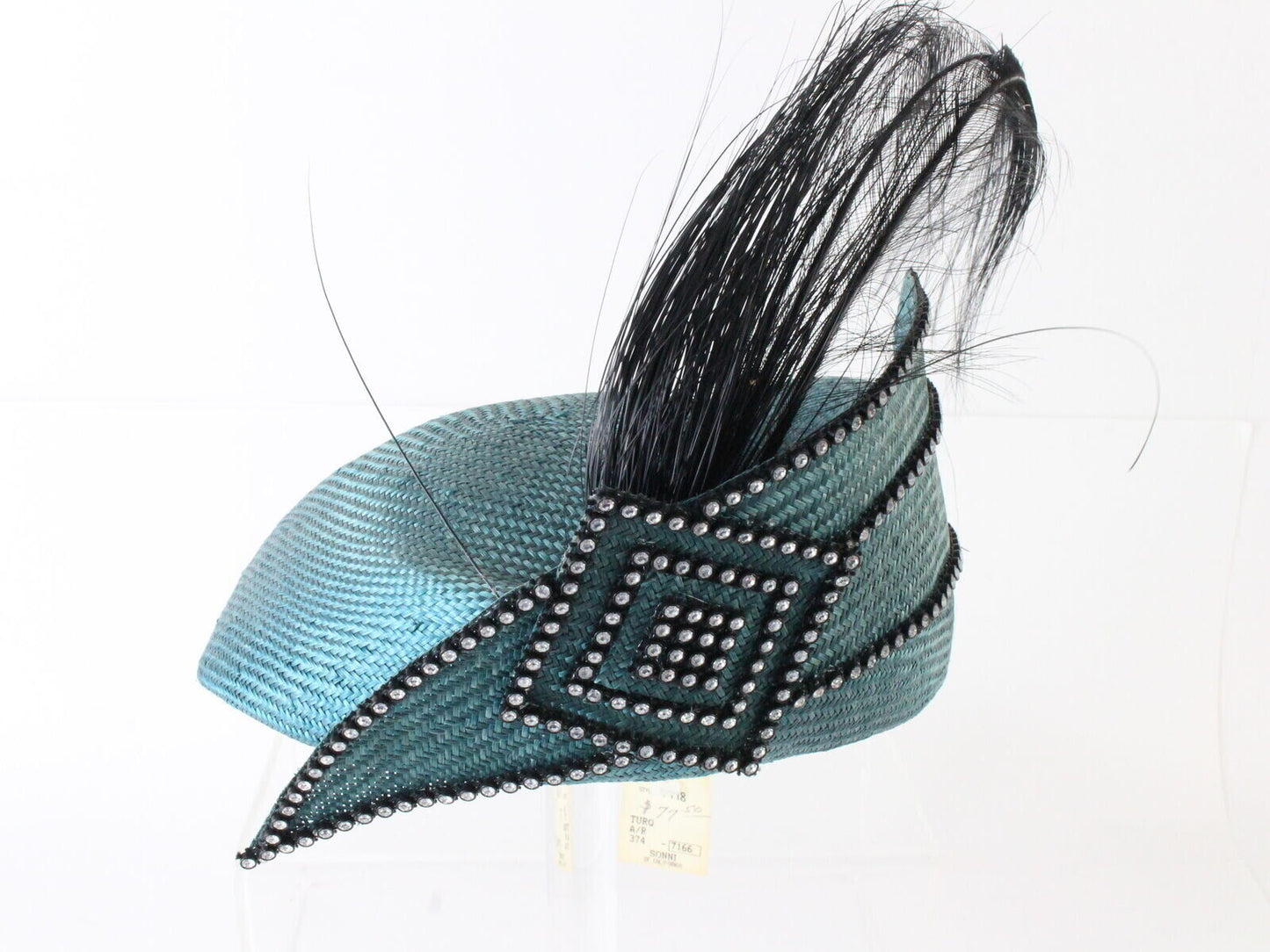 Sonni San Fransisco Ladies Boutique Hat W/ Feather Rhinestone Blue 7 56cm