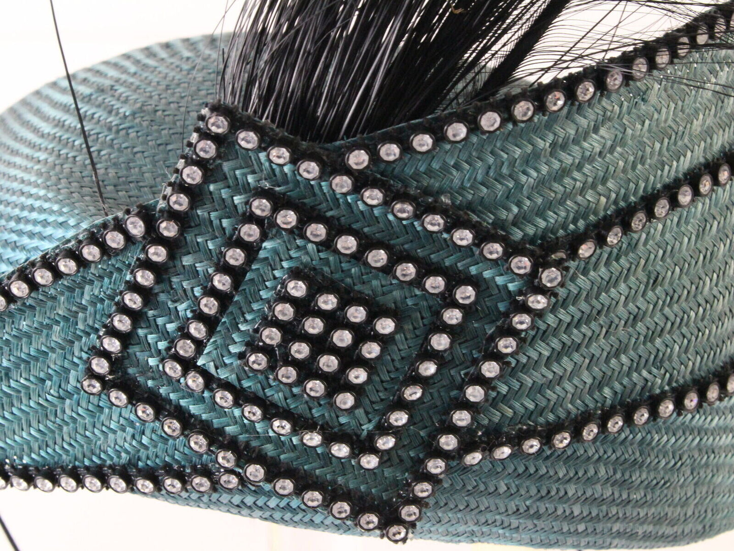 Sonni San Fransisco Ladies Boutique Hat W/ Feather Rhinestone Blue 7 56cm