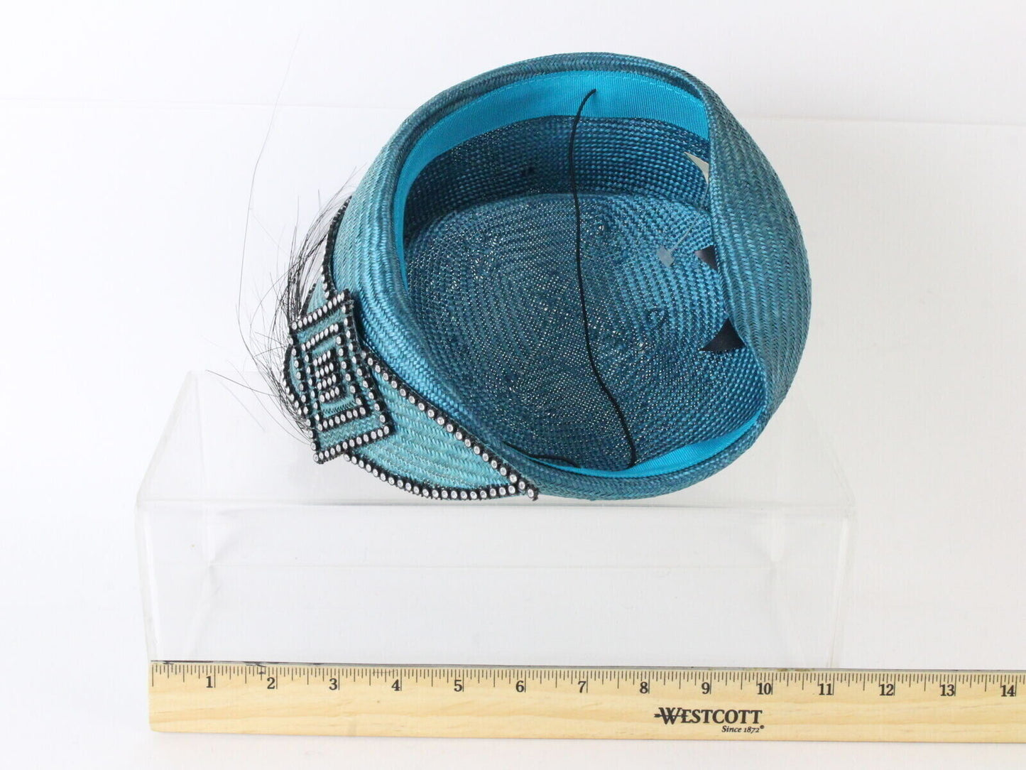 Sonni San Fransisco Ladies Boutique Hat W/ Feather Rhinestone Blue 7 56cm