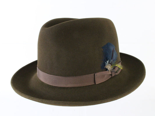 Stetson Mens Chocolate Brown Felt Fedora W/ Feather MULTIPLE SIZE OPTIONS