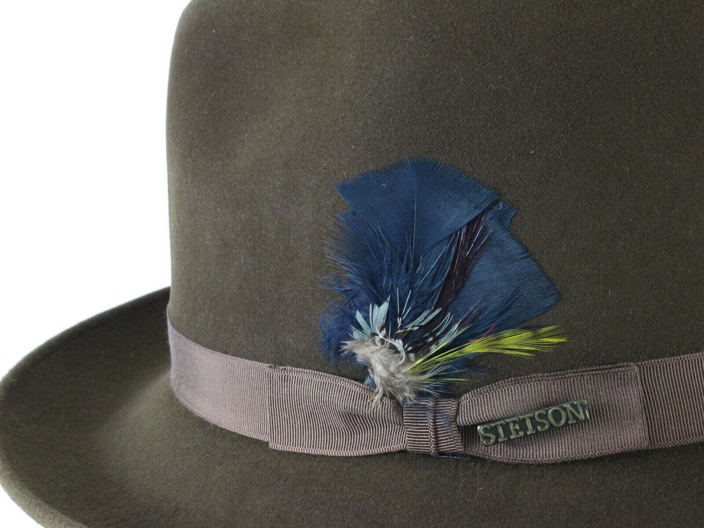 Stetson Mens Chocolate Brown Felt Fedora W/ Feather MULTIPLE SIZE OPTIONS