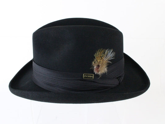 Vintage Dobbs Primetime Mens Black Felt Homburg W/ Feather MULTIPLE SIZES