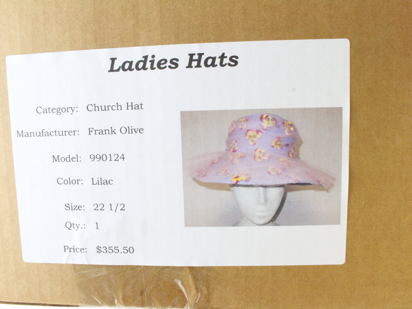 Frank Olive the Gold Standard Ladies Lilac Purple Straw Hat W/ Flowers 7 56cm